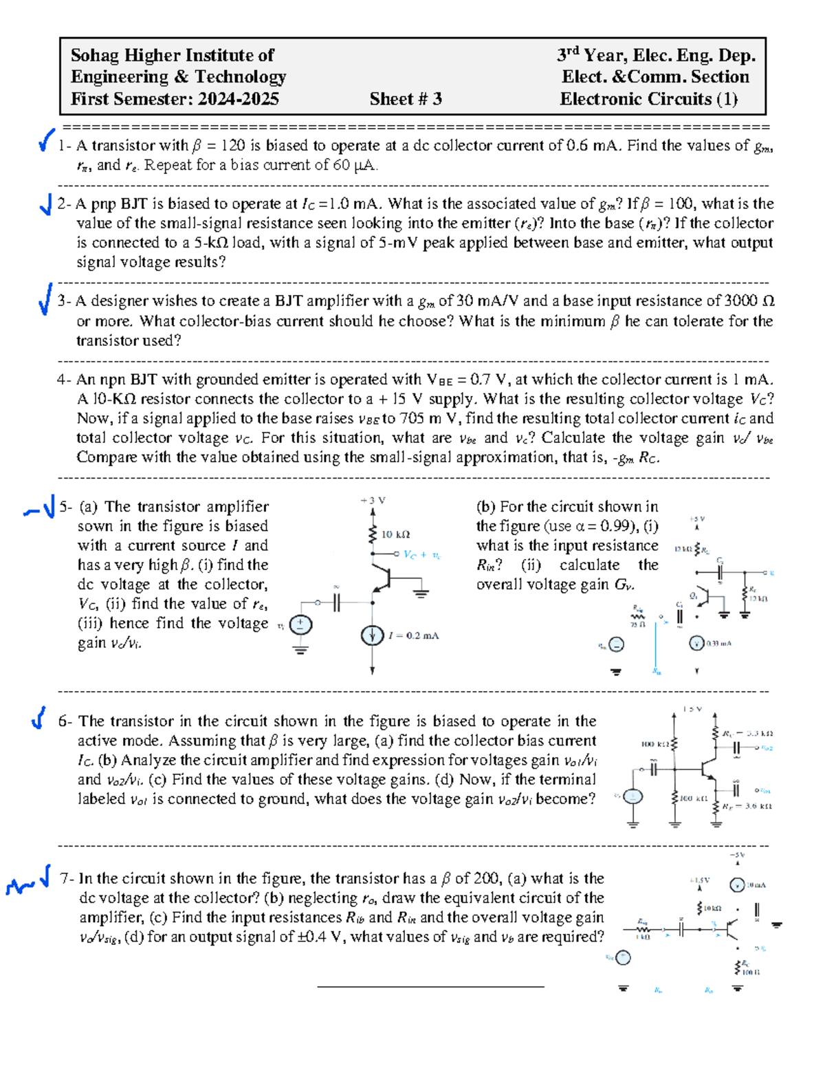 Sheet 3 EE 322 - electronic circuits - - Studocu