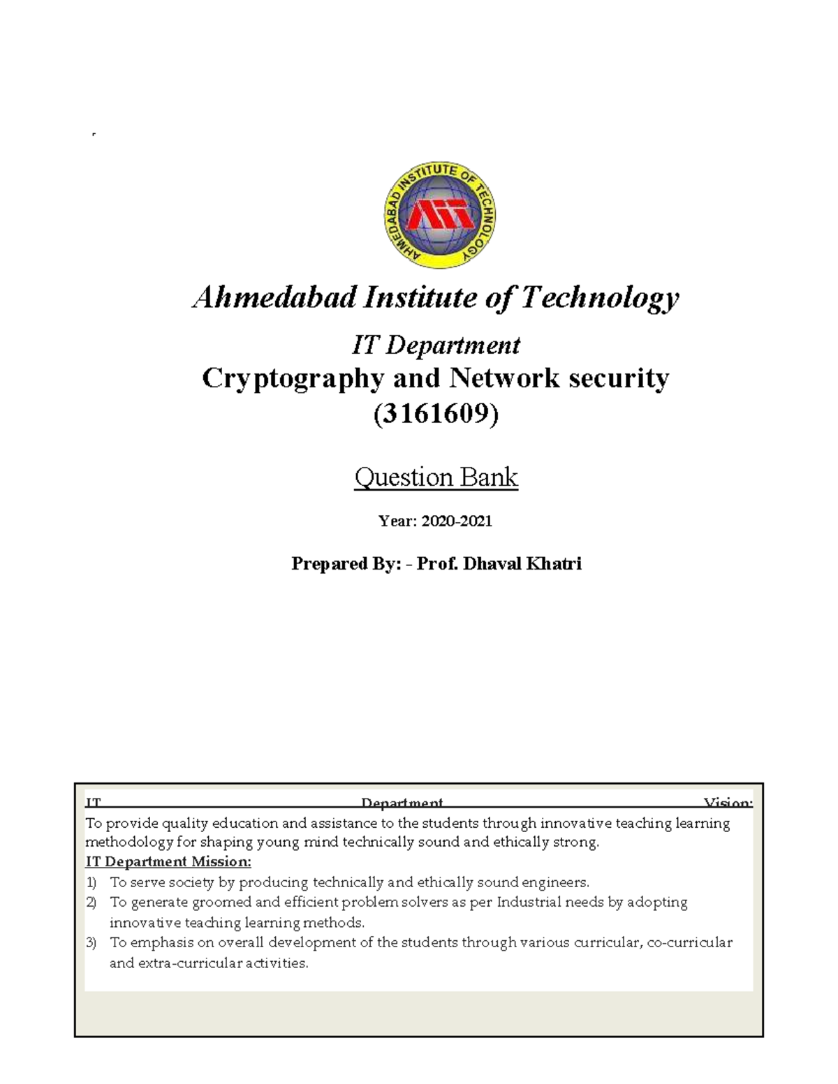 CNS Question Bank (3161609) - Cryptography & Network Security Insights ...