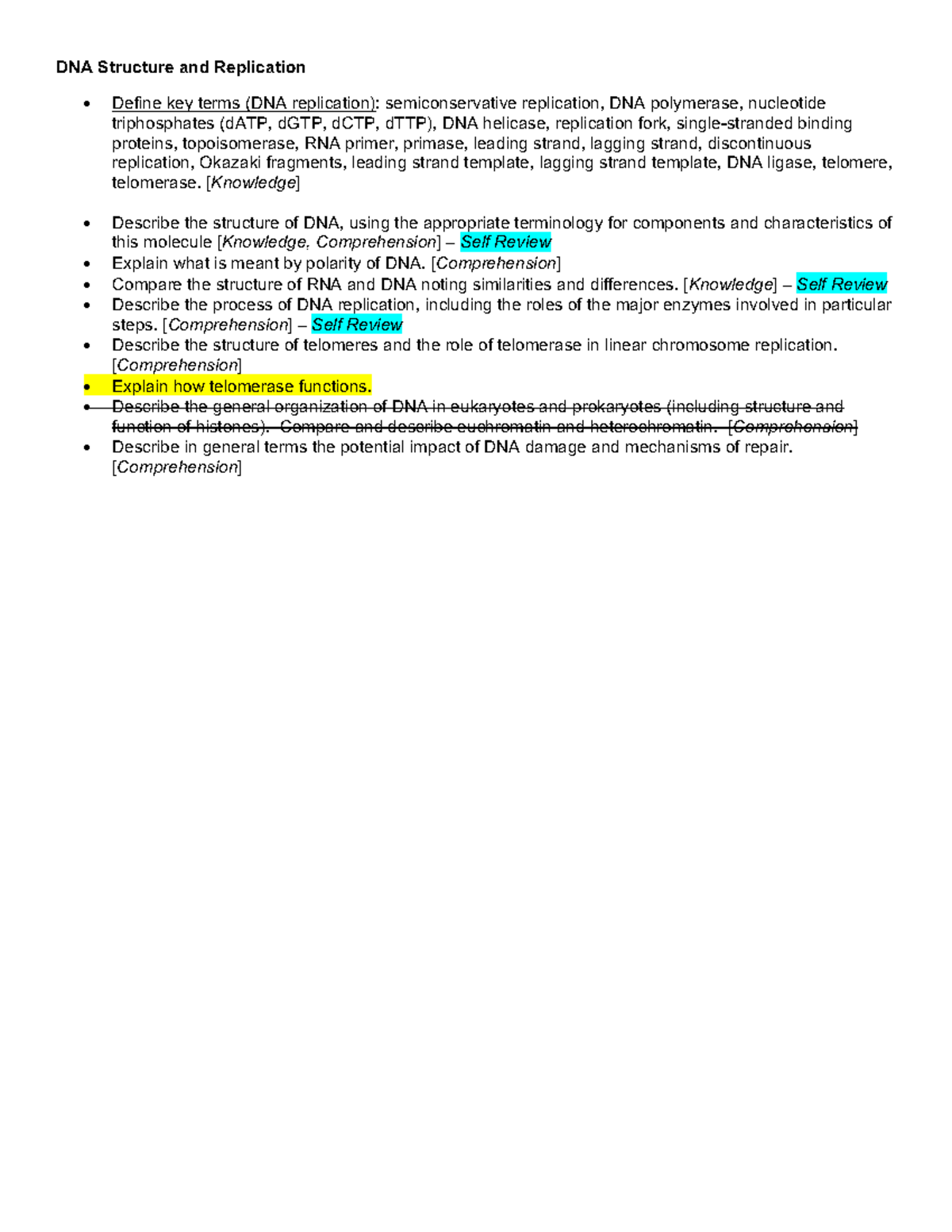 Learning Objectives 4-DNA Structure and Replication - DNA Structure and ...