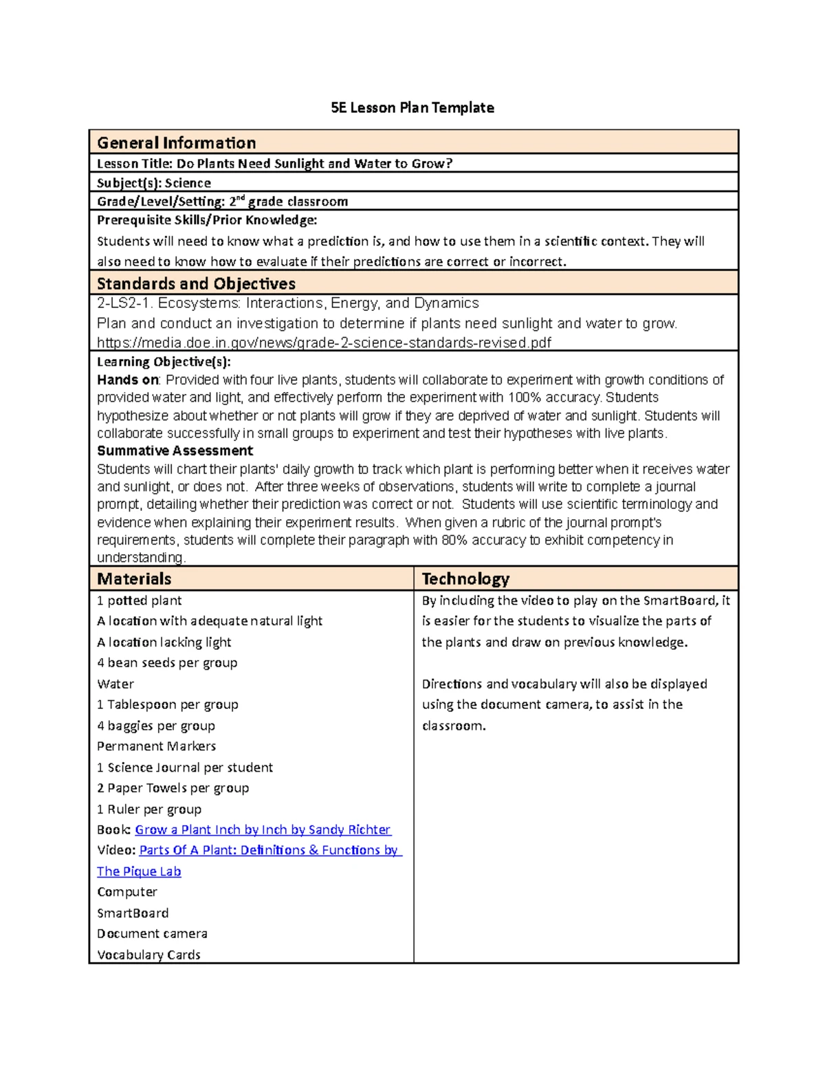 Word - Lesson plan - 5E Lesson Plan Template General Information ...
