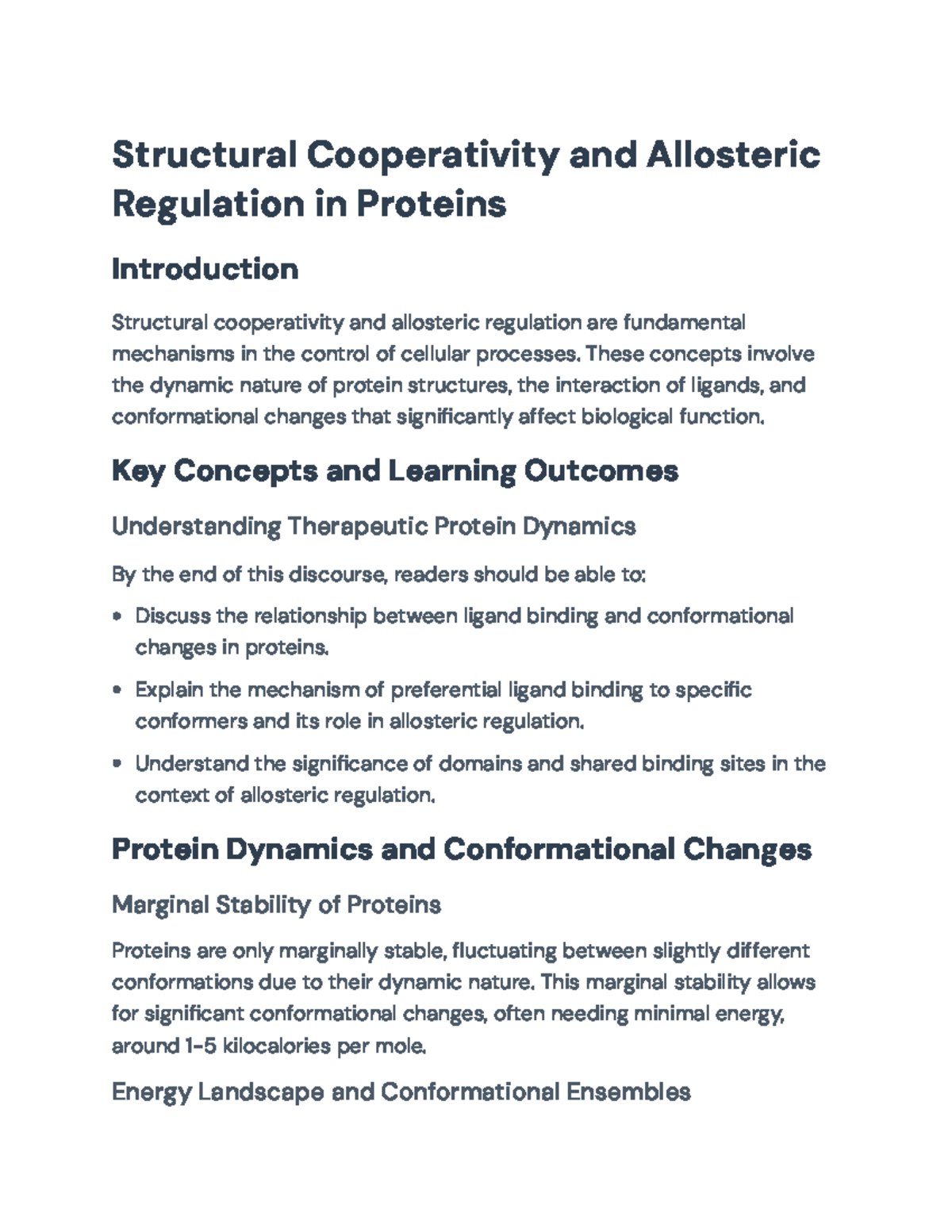 Structural Cooperativity & Allosteric Regulation in Proteins: A Study ...