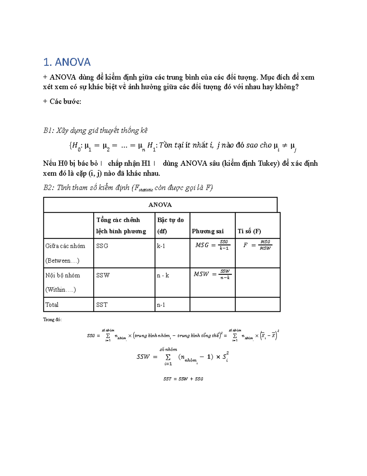 ANOVA Note - Lecture Notes on Statistical Testing and Analysis - Studocu