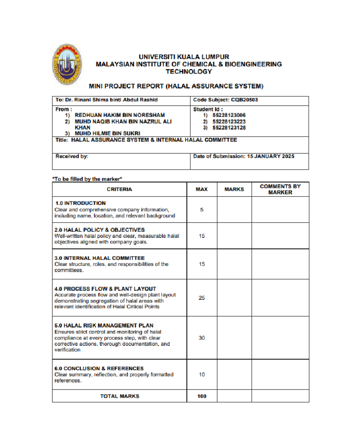 Mini Project on Halal Assurance System (HAS) & Internal Halal Committee ...