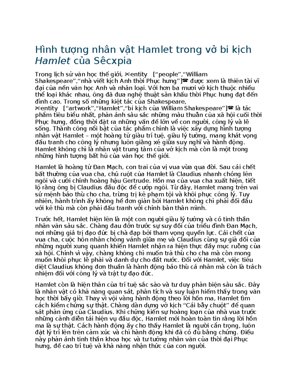 Phân tích hình tượng nhân vật Hamlet trong bi kịch Hamlet của Sêcxpia ...
