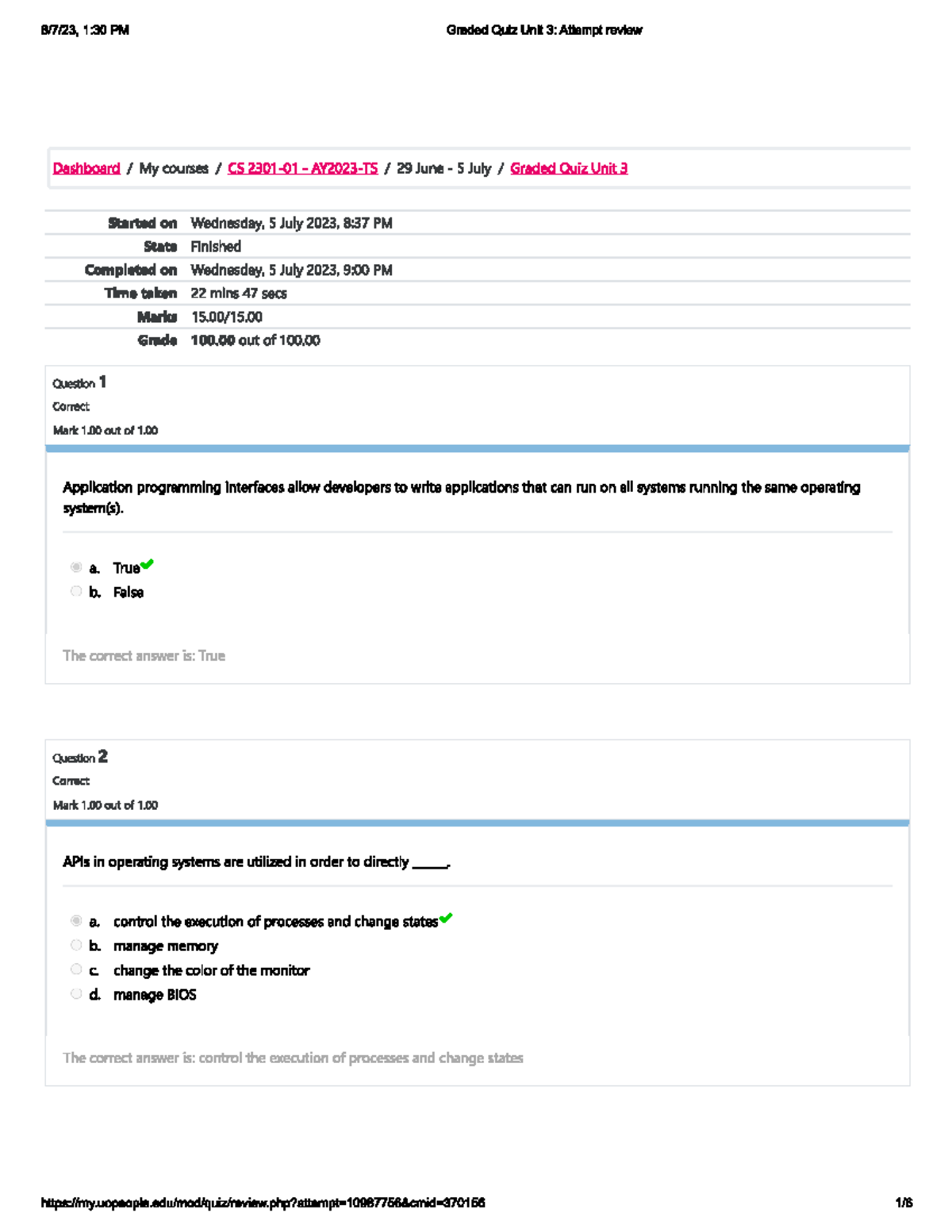 CS 2301 Graded Quiz: Insights and Key Concepts for Unit 3 - Studocu