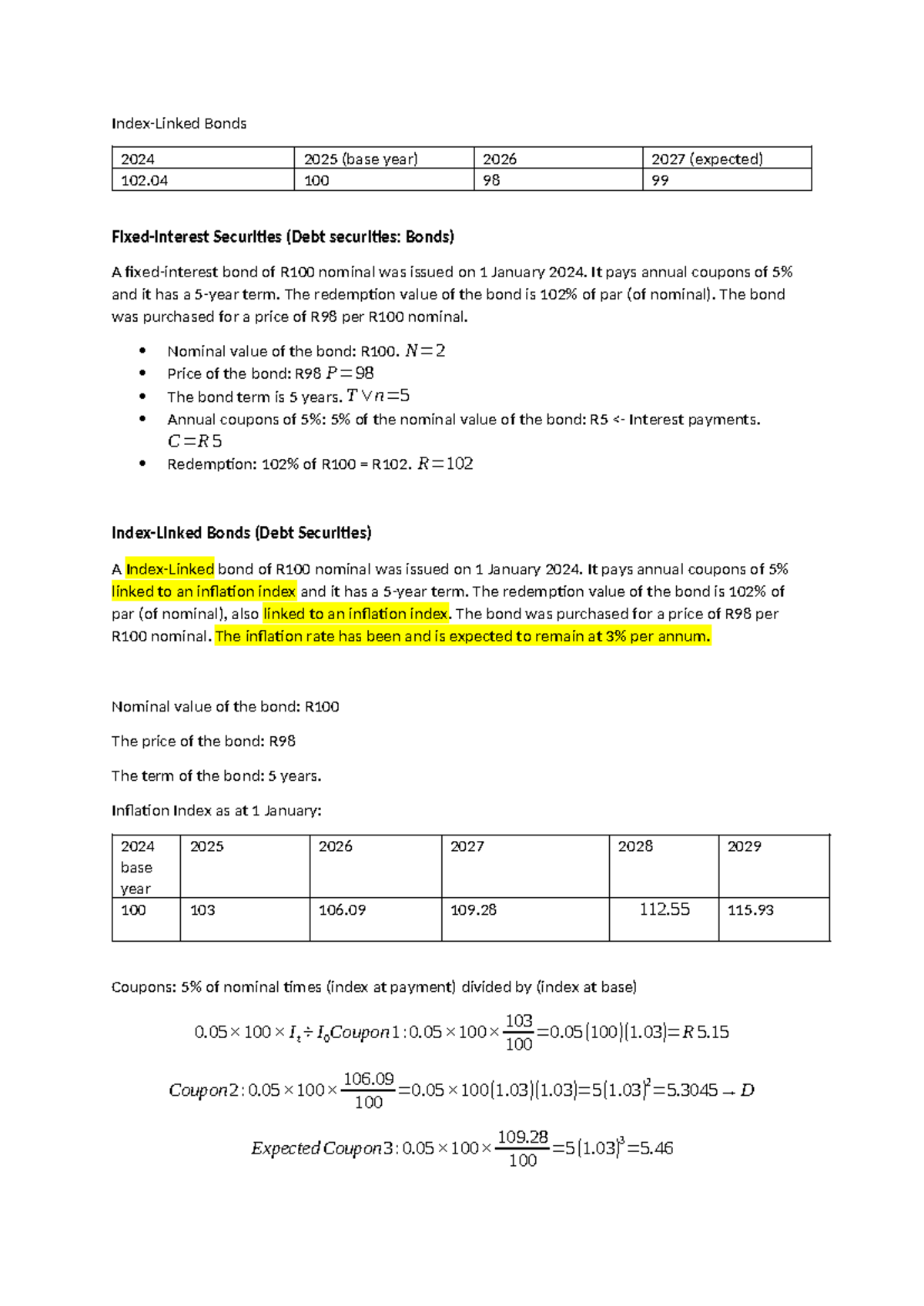 Inflation Indices & Index Linked Bonds (Bonds 2024) - Studocu