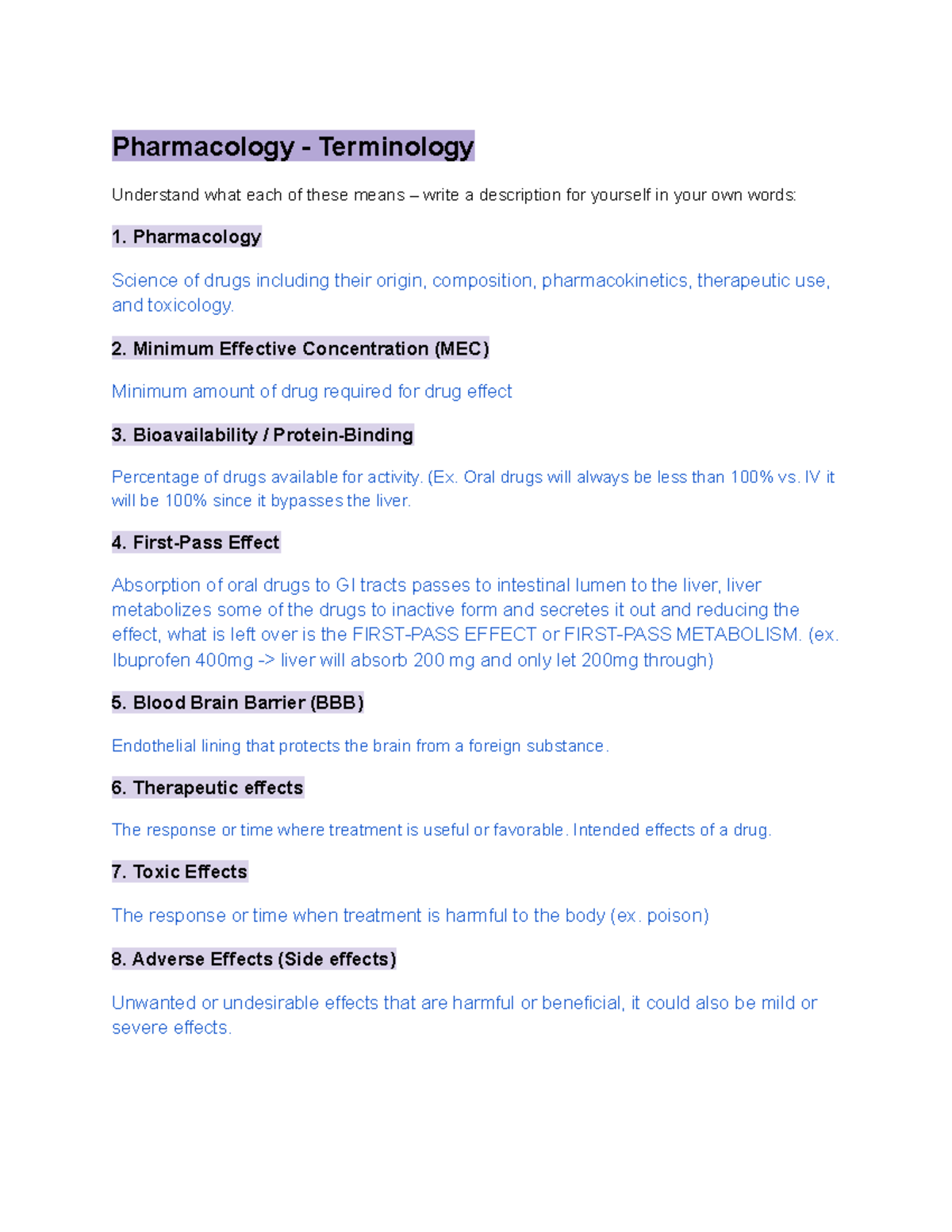 Pharmacology 101: Key Terminology for Week 1 Review - Studocu