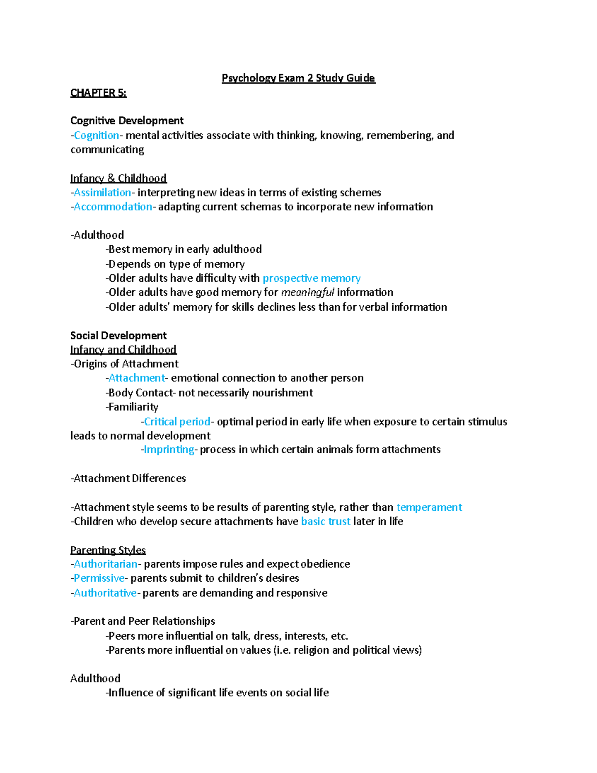 PSYCH 101: Comprehensive Study Guide for Exam 2 on Development and ...
