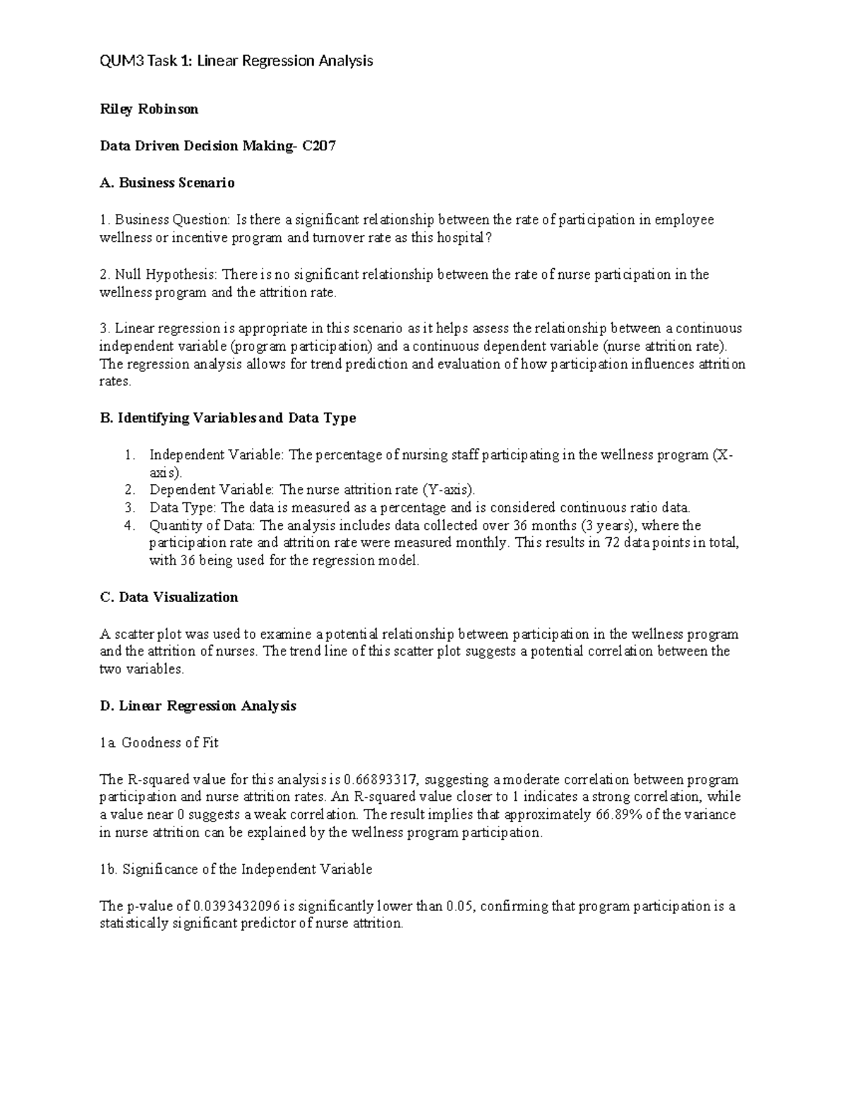QUM3 Task 1- Linear Regression Analysis - Business Scenario 1. Business ...