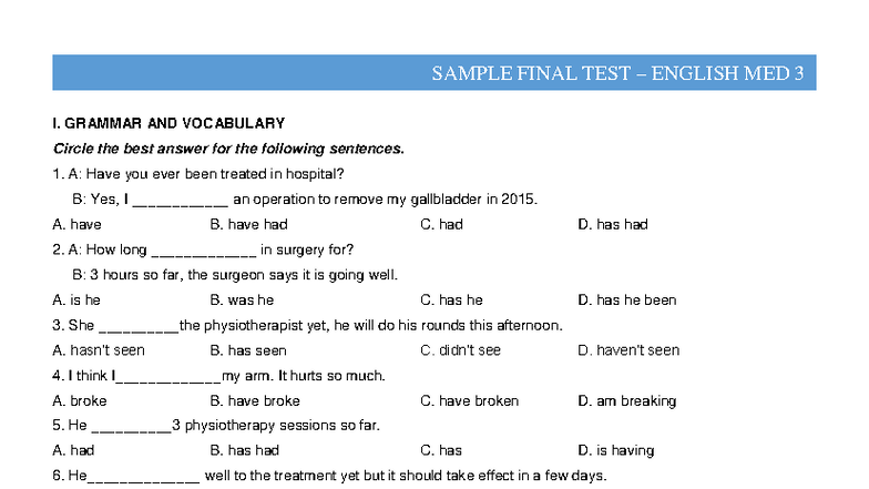 SAMPLE FINAL TEST ENGLISH MED 3: GRAMMAR & VOCABULARY - Studocu