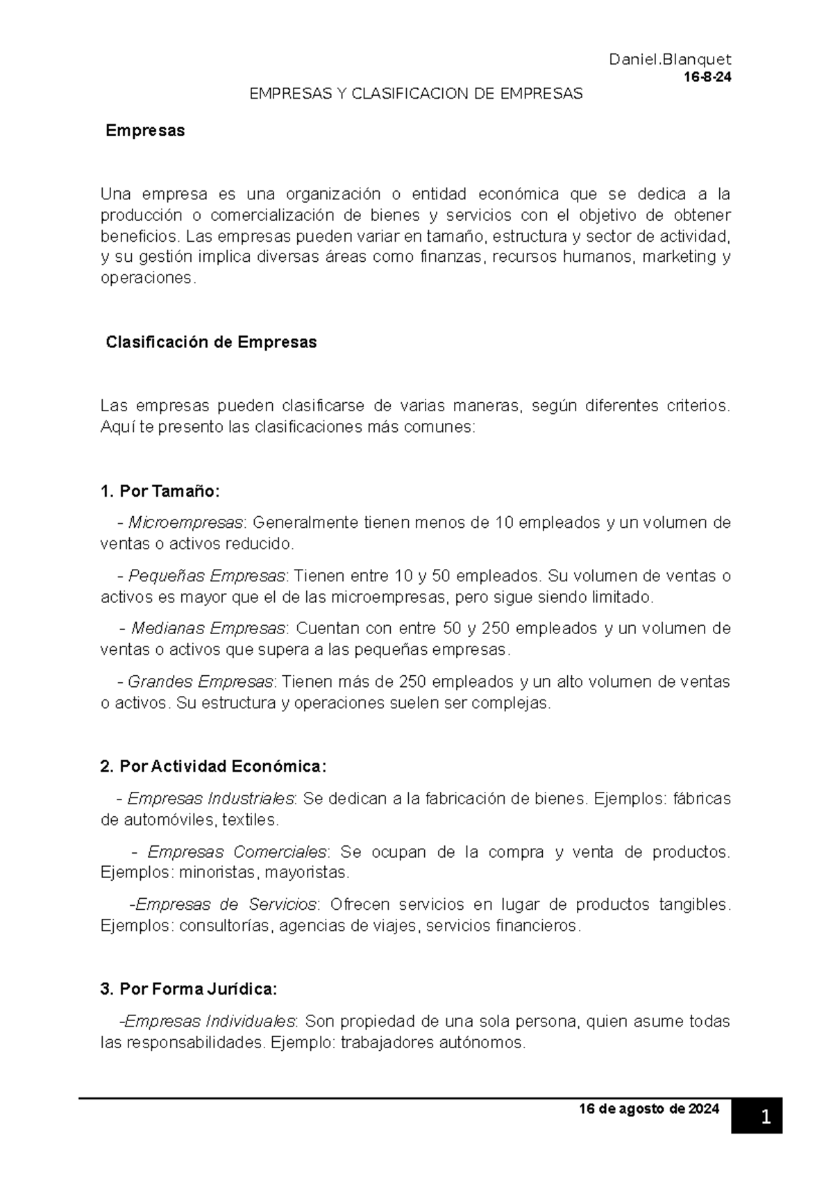 Empresas y Clasificacion de Empresas - 16 de agosto de 2024 16-8 ...