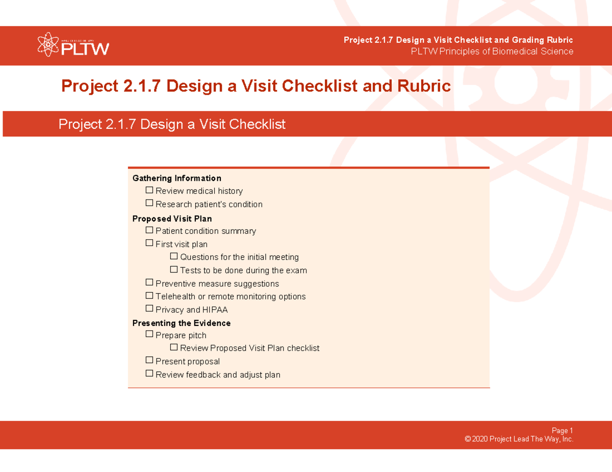 Pbs 217 Project 2.1: Visit Design Checklist & Grading Rubric - Studocu