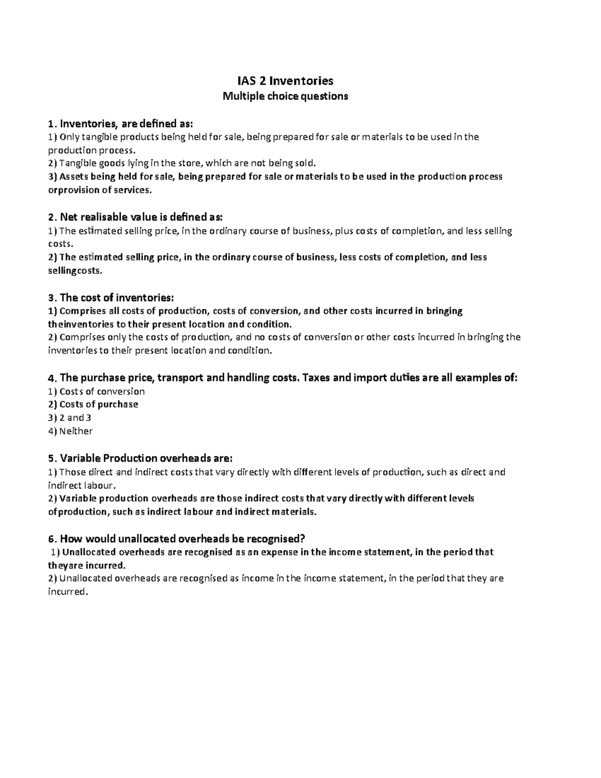 IAS-1 - KTQT - IAS 2 Inventories Multiple choice questions 1 ...