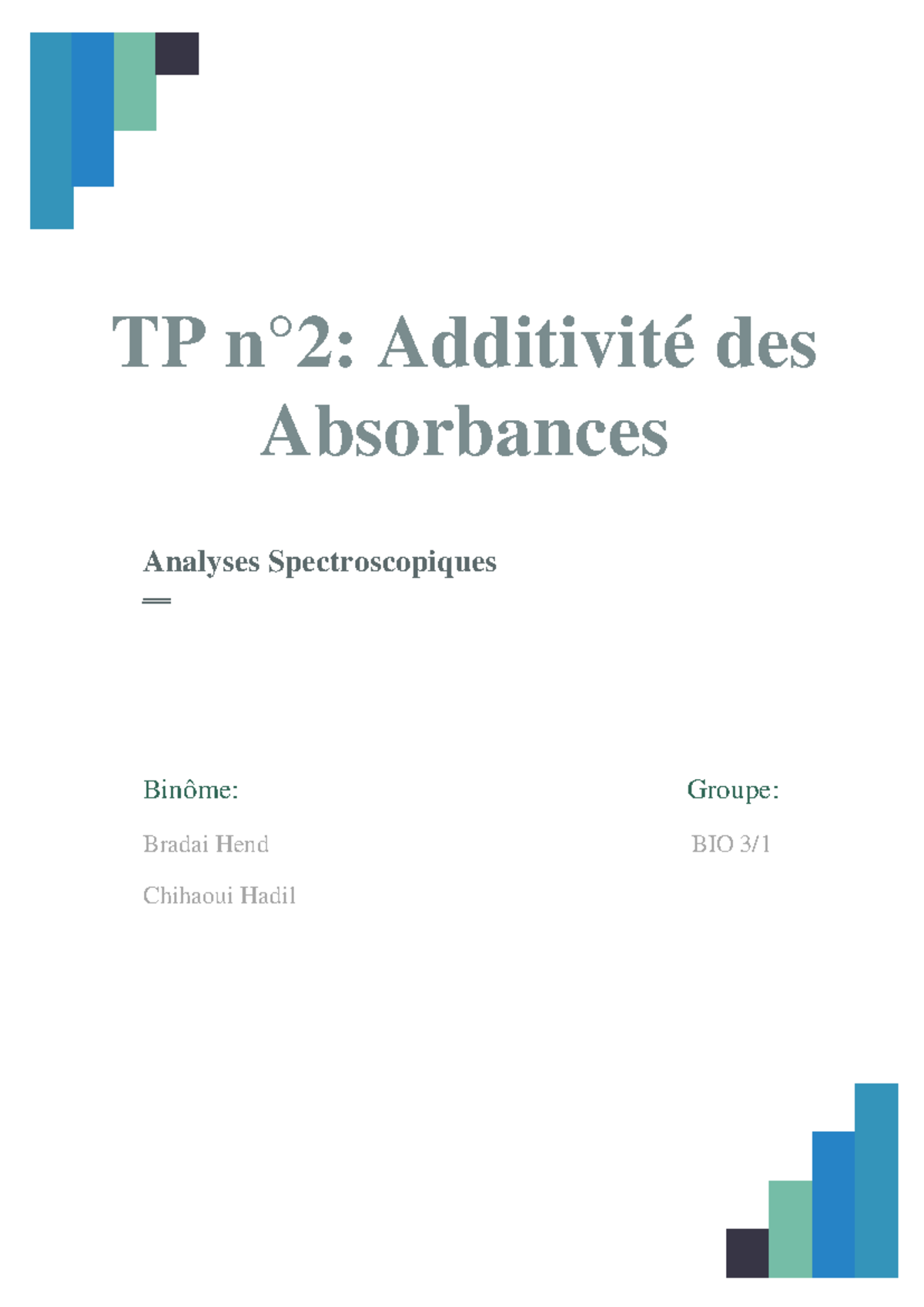 TP n°2 - spectro - TP n°2: Additivité des Absorbances Analyses ...