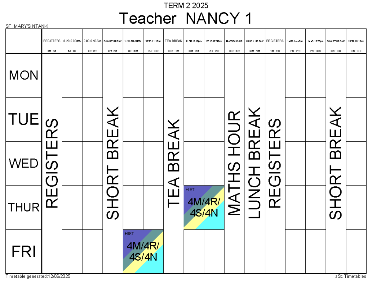 TERM 2 2025 Blocked Timetable for ST. NTANKI Teachers - Studocu