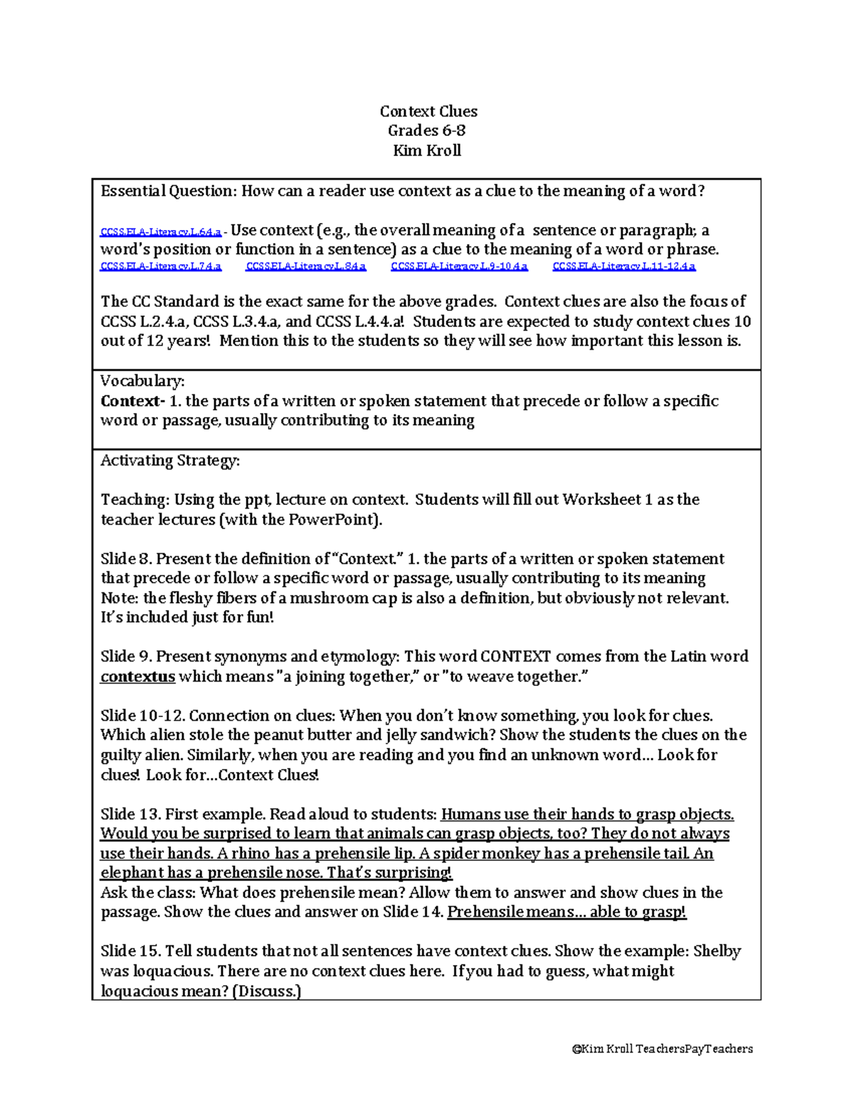 Context Clues Lesson Plan (Grades 2-4) - Isaiah Williams-Johnson - Studocu