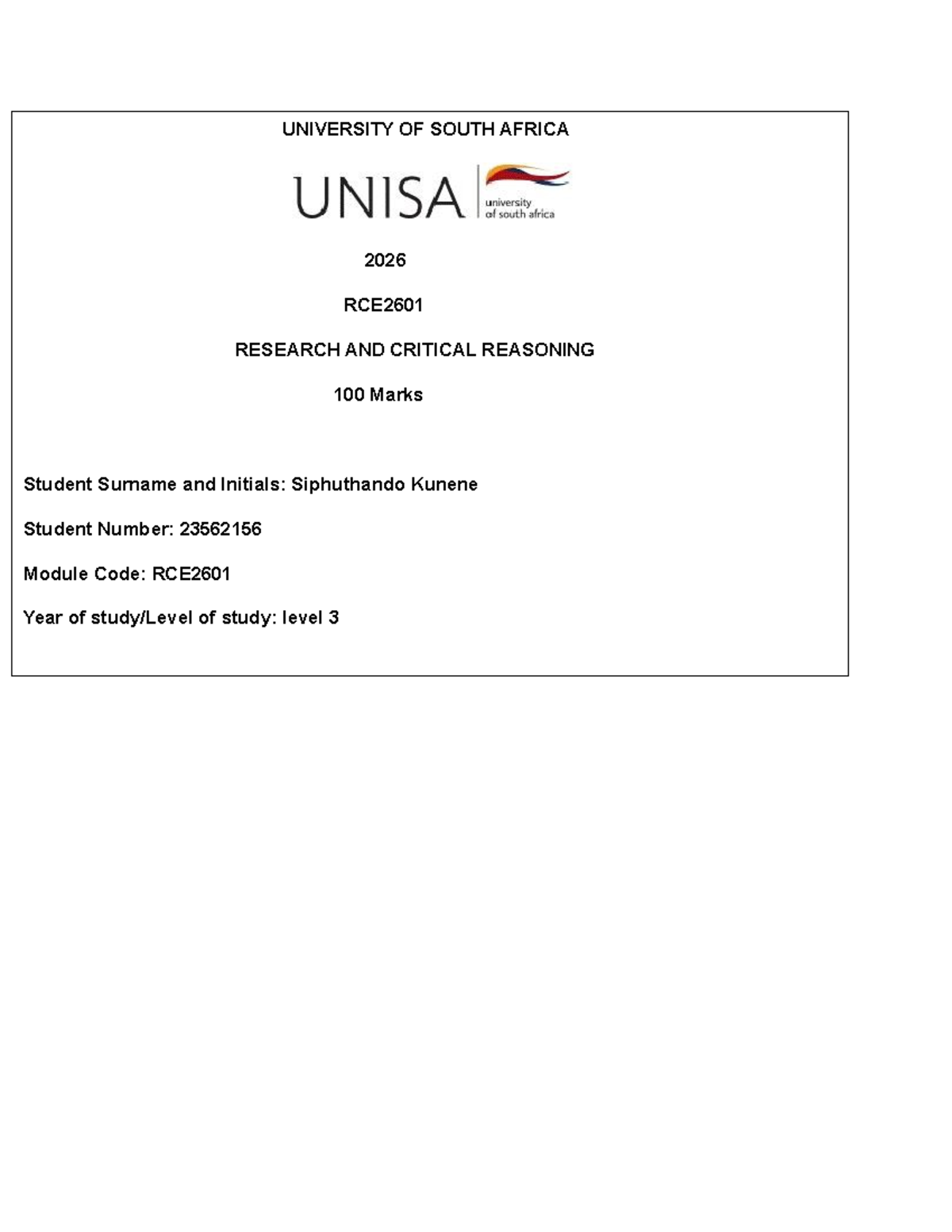 RCE2601 - Research and Critical Reasoning Study Guide - Studocu