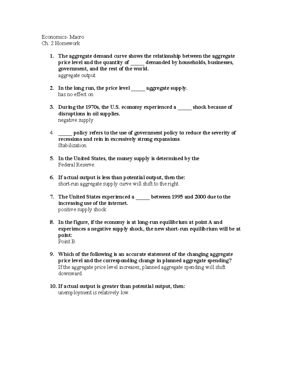 Econ 101 Ch 2 HW - Aggregate Demand & Supply Analysis - Studocu