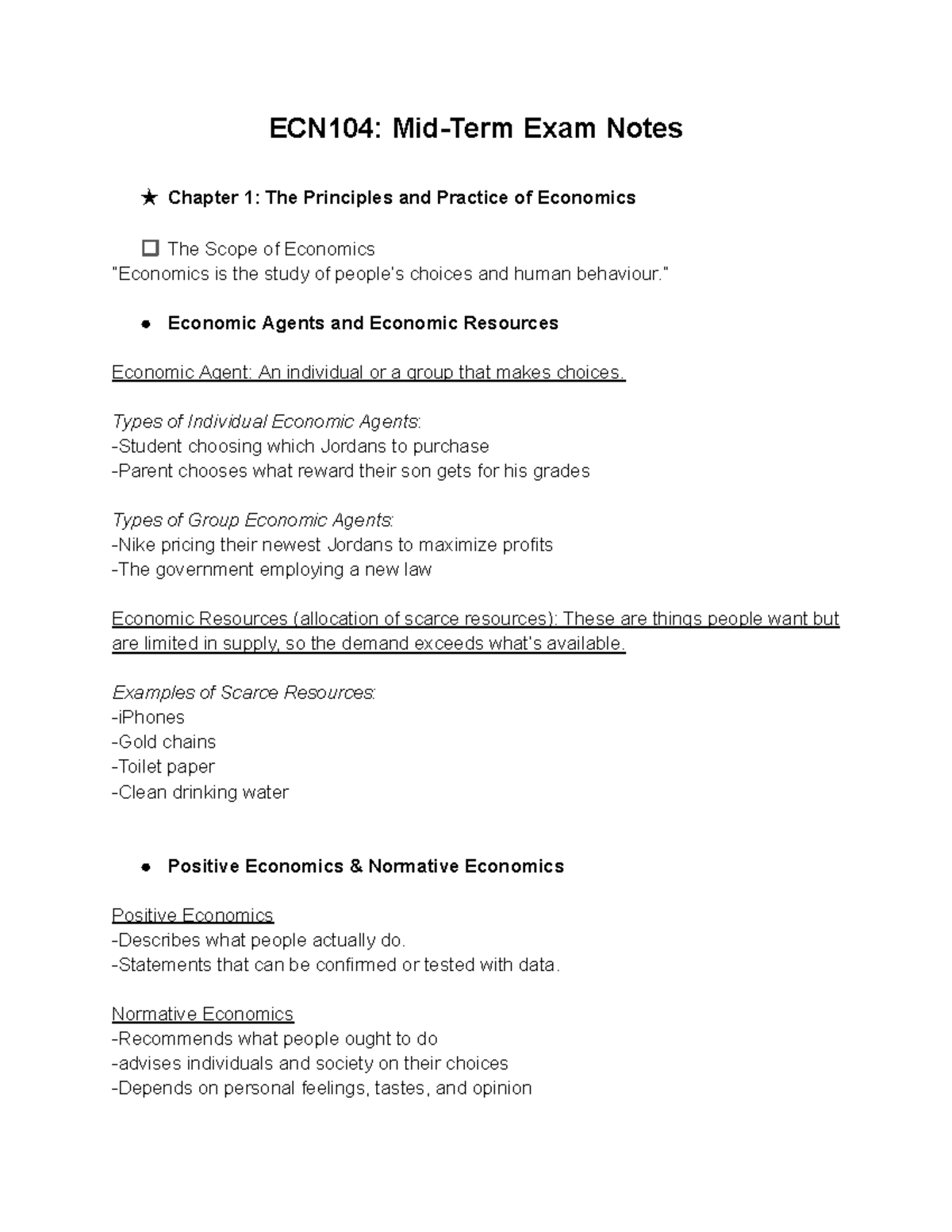 ECN 104 Mid-Term Exam Study Guide: Key Economic Principles - Studocu