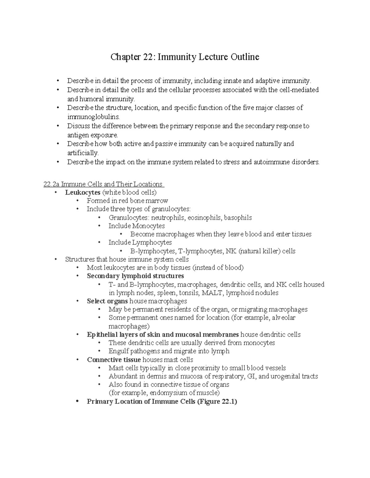 Immunity Lecture Notes Overview (Biology 101) - Chapter 22 Insights ...
