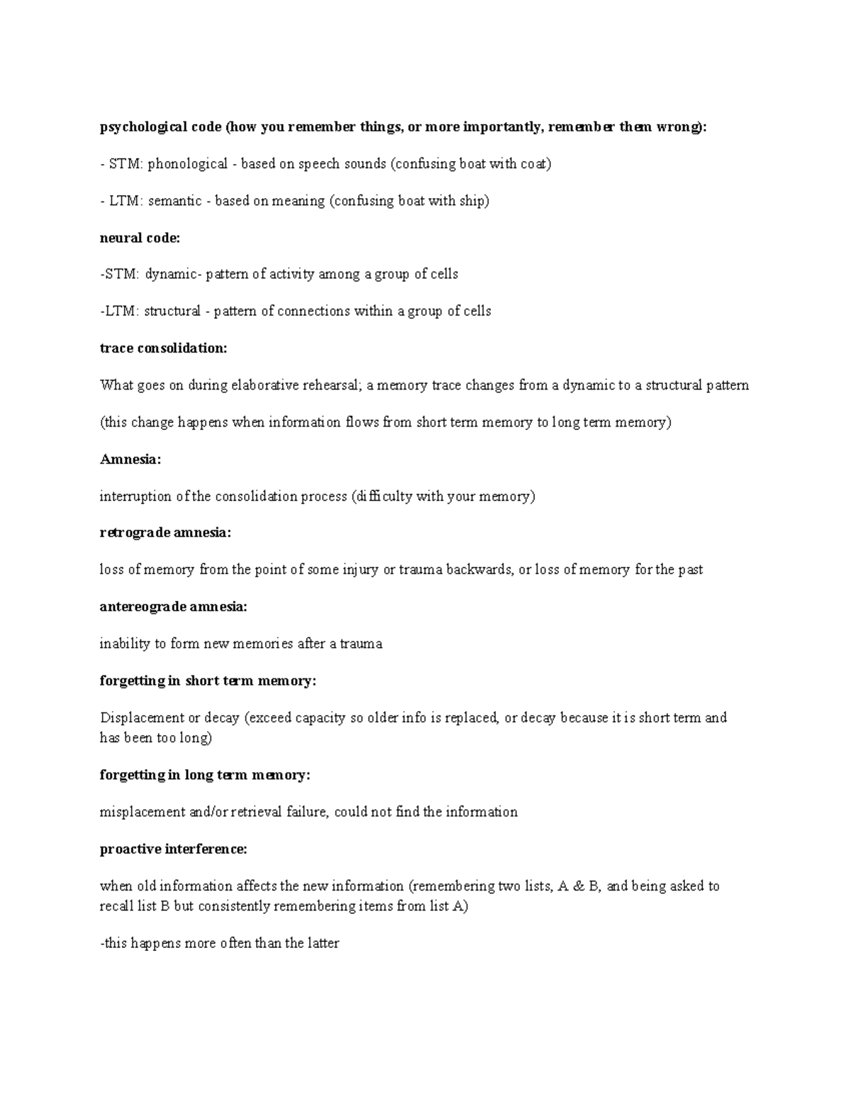 Psyc 1100 Final Exam Notes: Memory Processes & Interference Explained ...