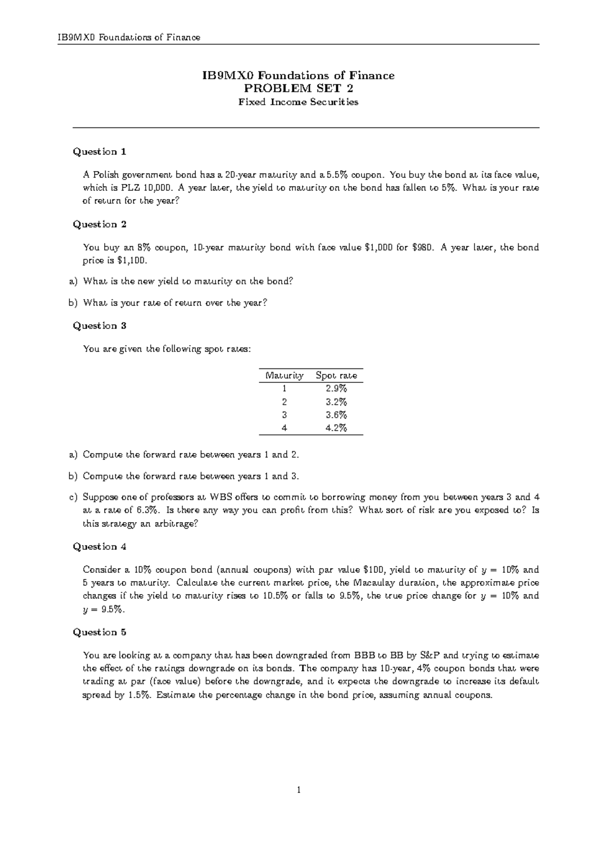 IB9MX0 Problem Set 2 - Fixed Income Securities Analysis - Studocu