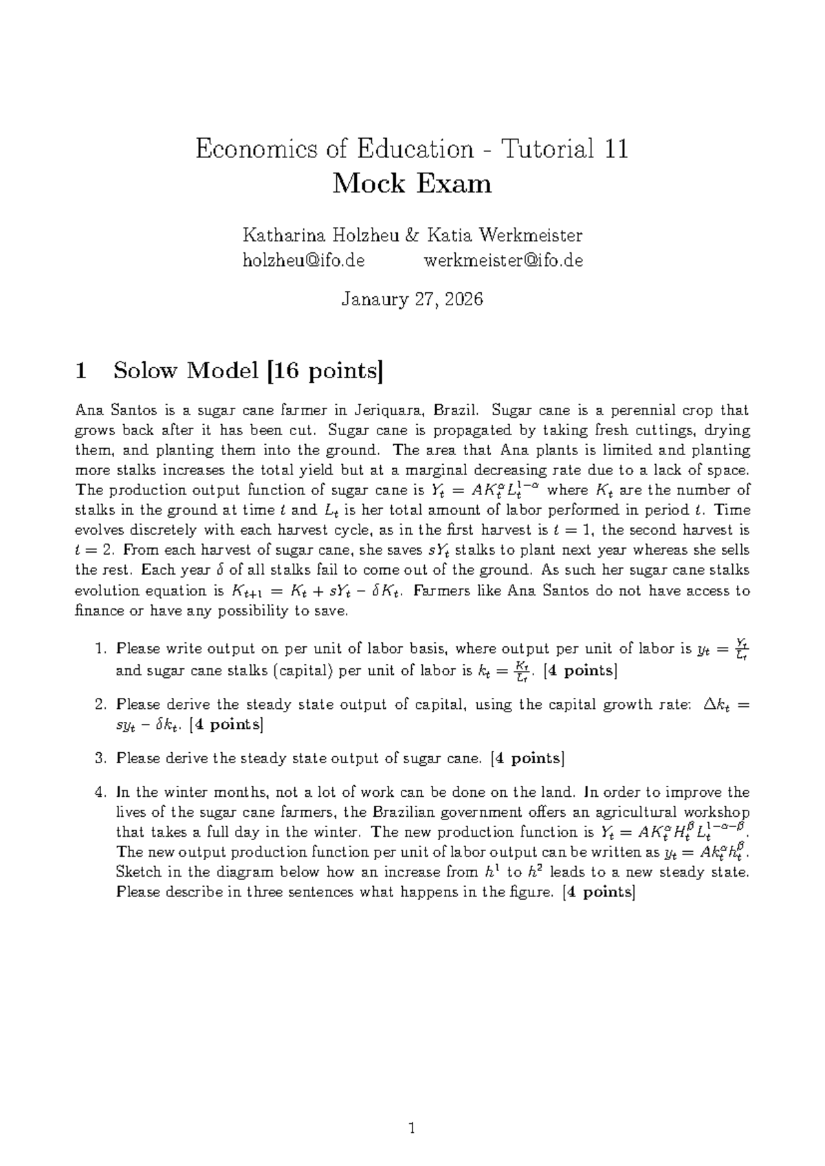 Economics of Education Tutorial 11 Mock Exam - January 2026 - Studocu