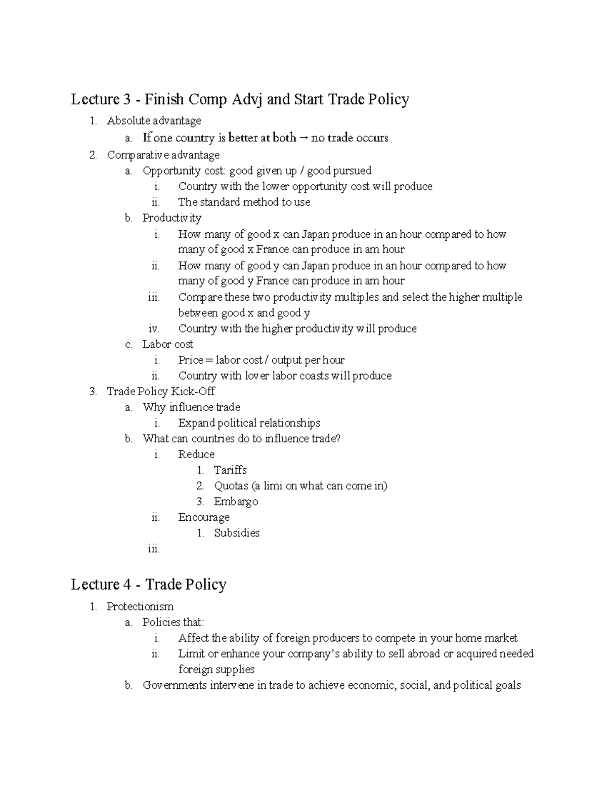 Lecture Notes: Trade Policy & International Economics (Part 1) - Studocu