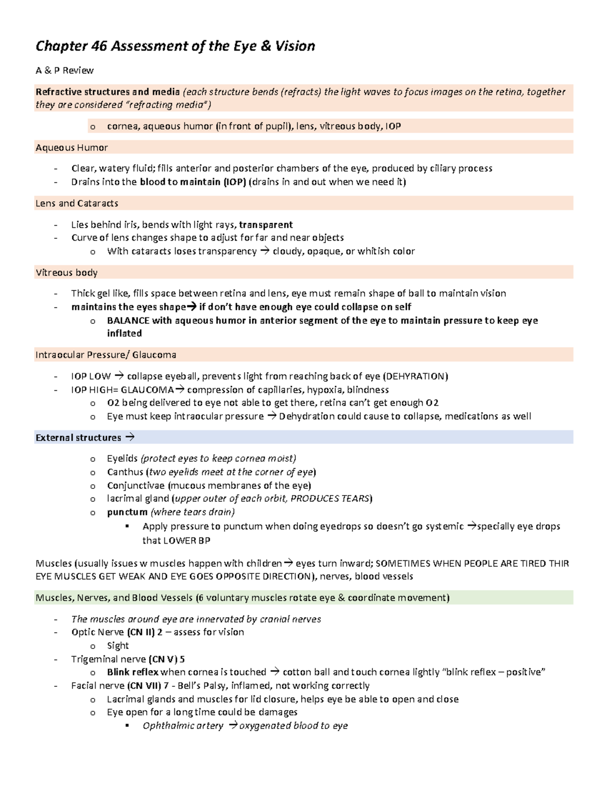 EXAM 4 NUR 265 very detailed lecture notes - Chapter 46 Assessment of ...