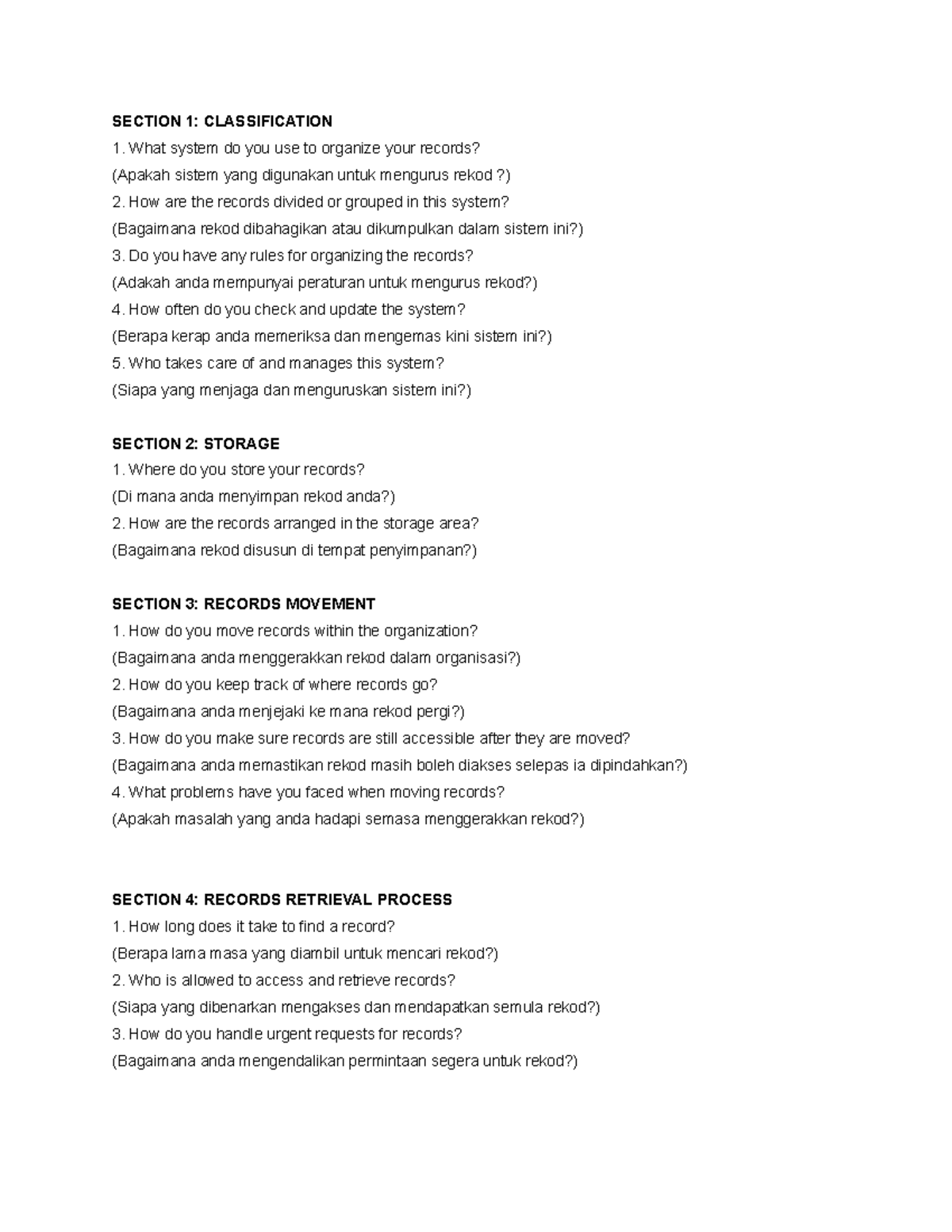 IMR 512 Records Management: Questions on Organization & Evaluation ...