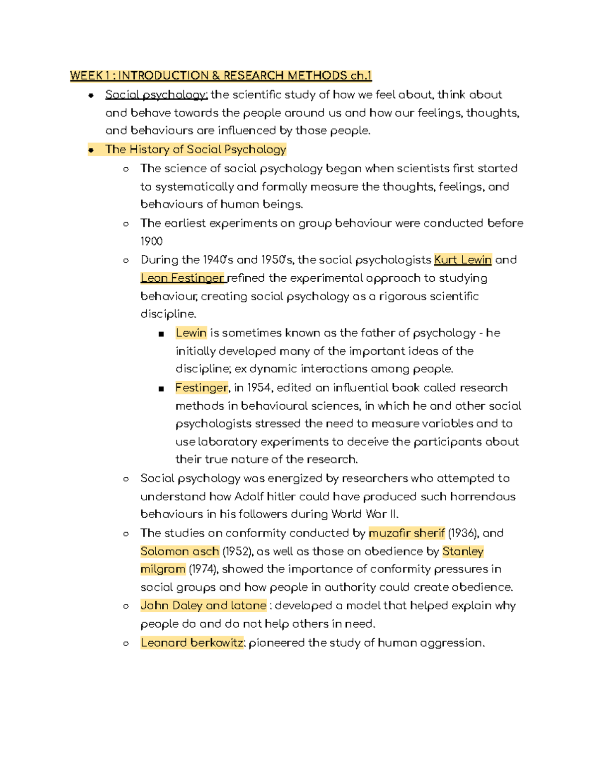 PSYC 241 Notes - WEEK 1 : INTRODUCTION & RESEARCH METHODS ch. Social ...
