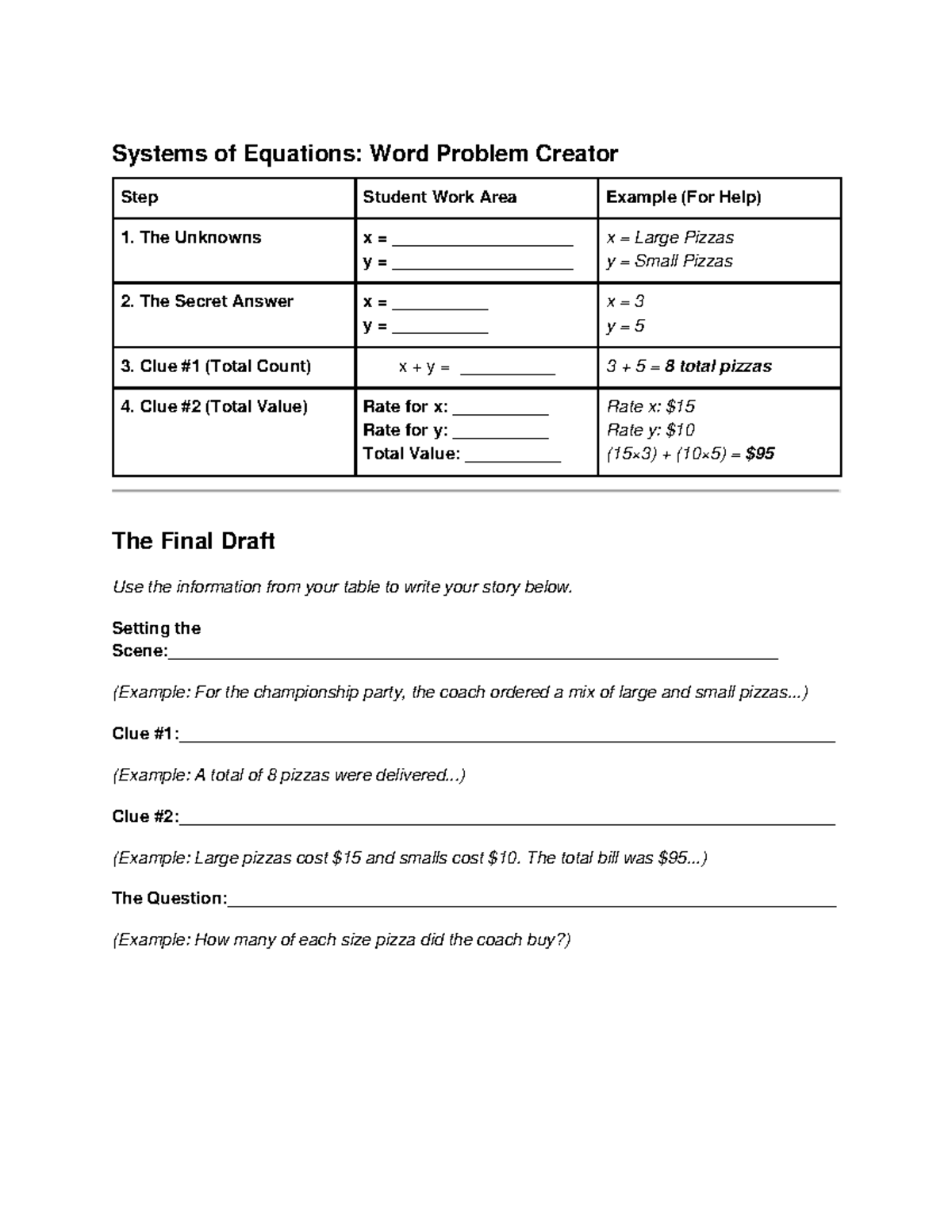 Word Problems Creator: Systems of Linear Equations & Inequalities - Studocu