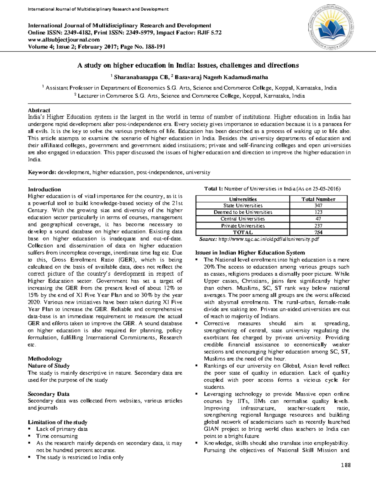 4 2 59 903 - Study on Higher Education in India: Issues & Directions ...
