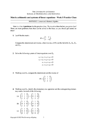MATH2022 Assignment 1: Linear & Abstract Algebra Guidelines (Sem 1 ...
