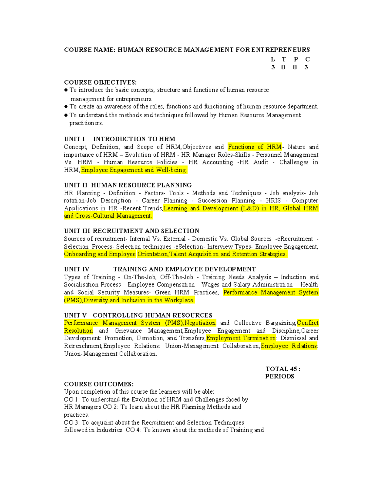 HRM Syllabus - Human Resource Management for Entrepreneurs (3 Credits ...