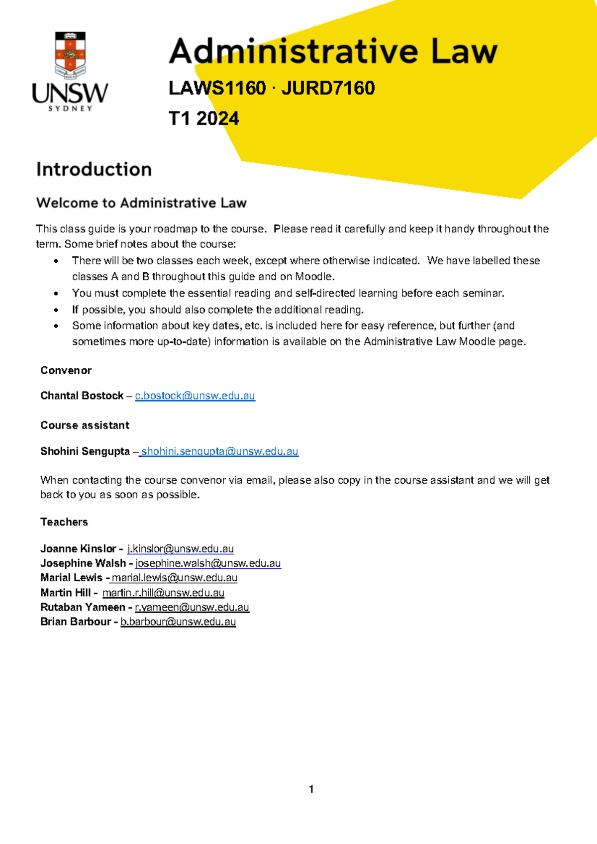 LAWS1160 Admin Law T1 2024 - Course Outline & Final Exam Guide - Studocu