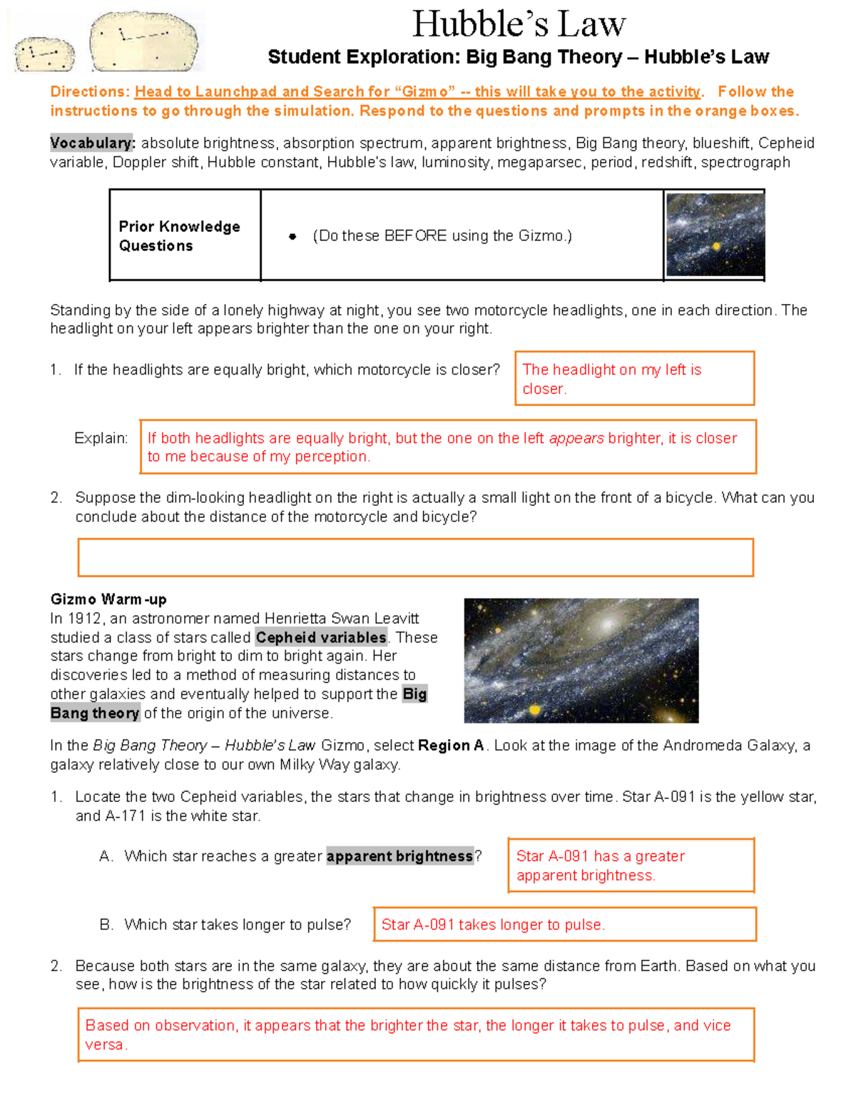 Big Bang Theory Law Exploration: Gizmo Hubble Lab (Final Exam) - Studocu