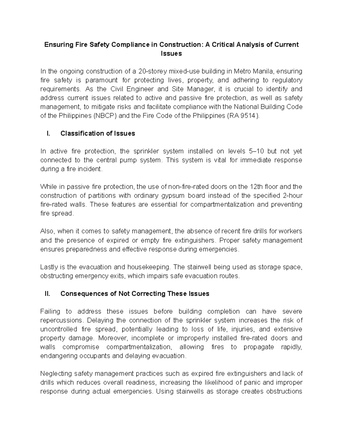 Case Study #1 EE: Fire Safety Compliance in Construction Issues and ...