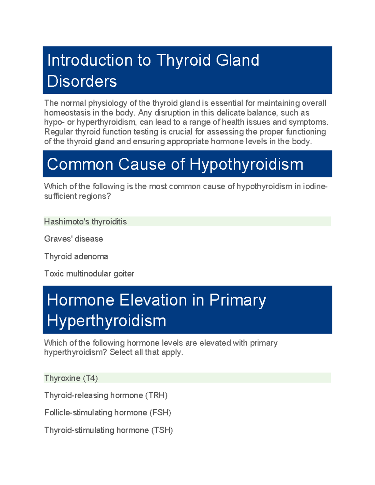 Edapt THY 101: Overview of Thyroid Gland Disorders and Testing - Studocu