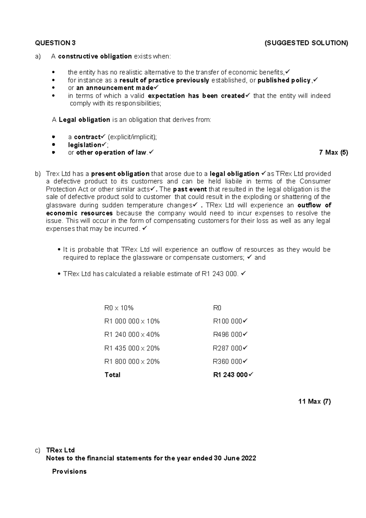 ACCT 101: Suggested Solutions for Legal Obligations & Provisions - Studocu