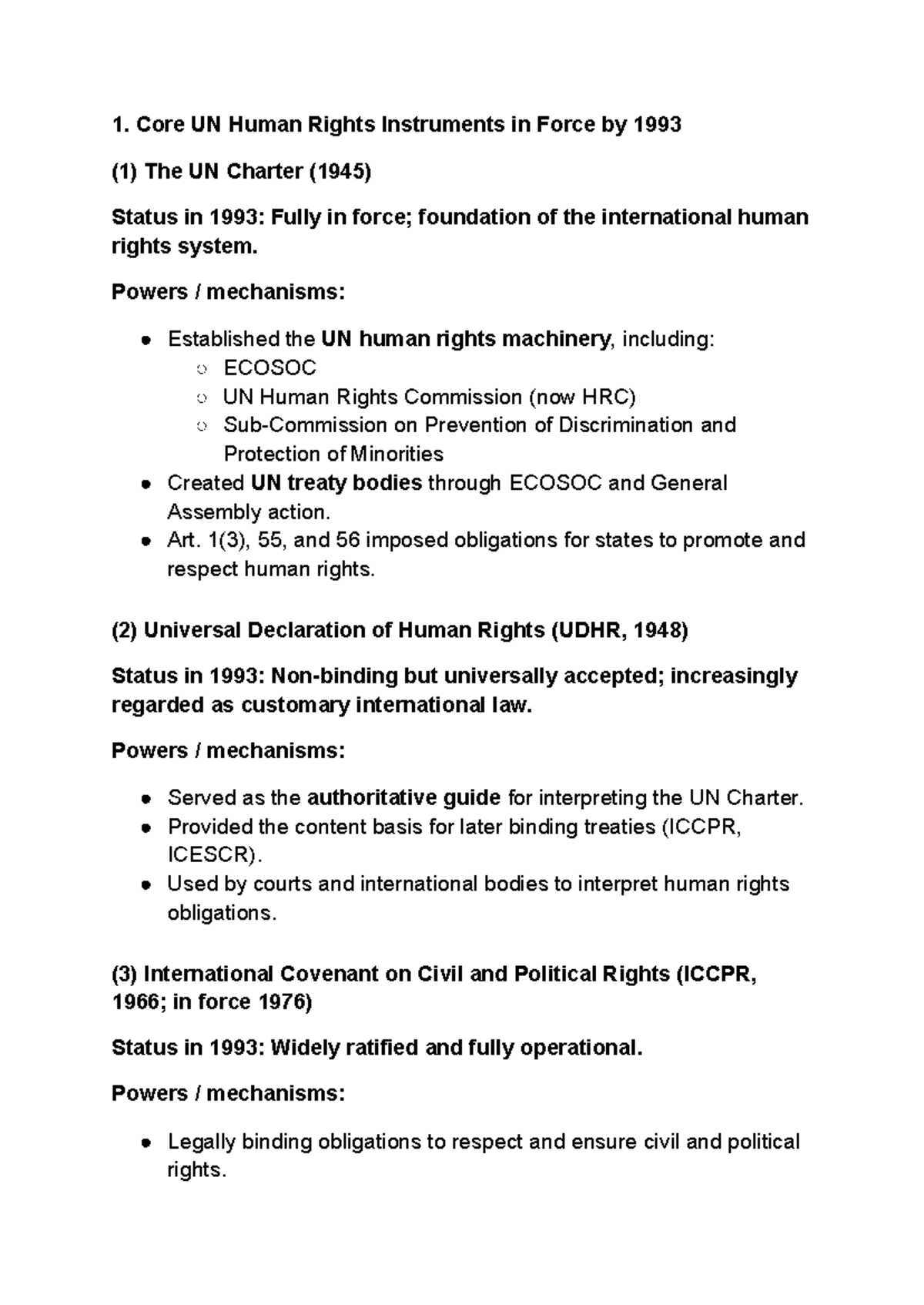 Core UN Human Rights Instruments: Overview & Analysis (Course Code: 1 ...