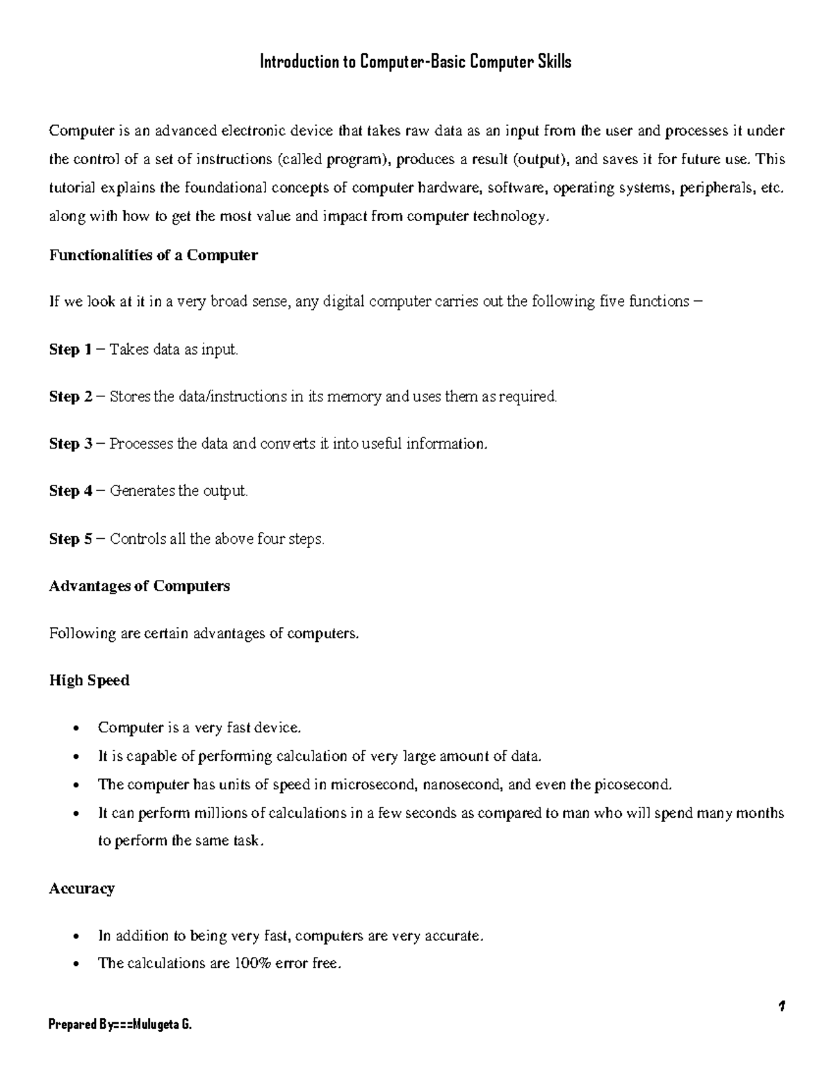 Introduction to Computer or.basics of.ict - 1 Computer is an advanced ...