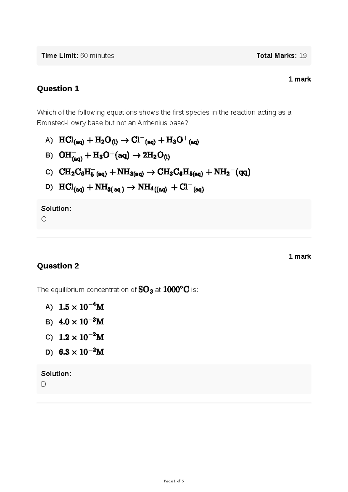 Chem 101 Final Exam Solutions: Key Concepts & Questions - Studocu
