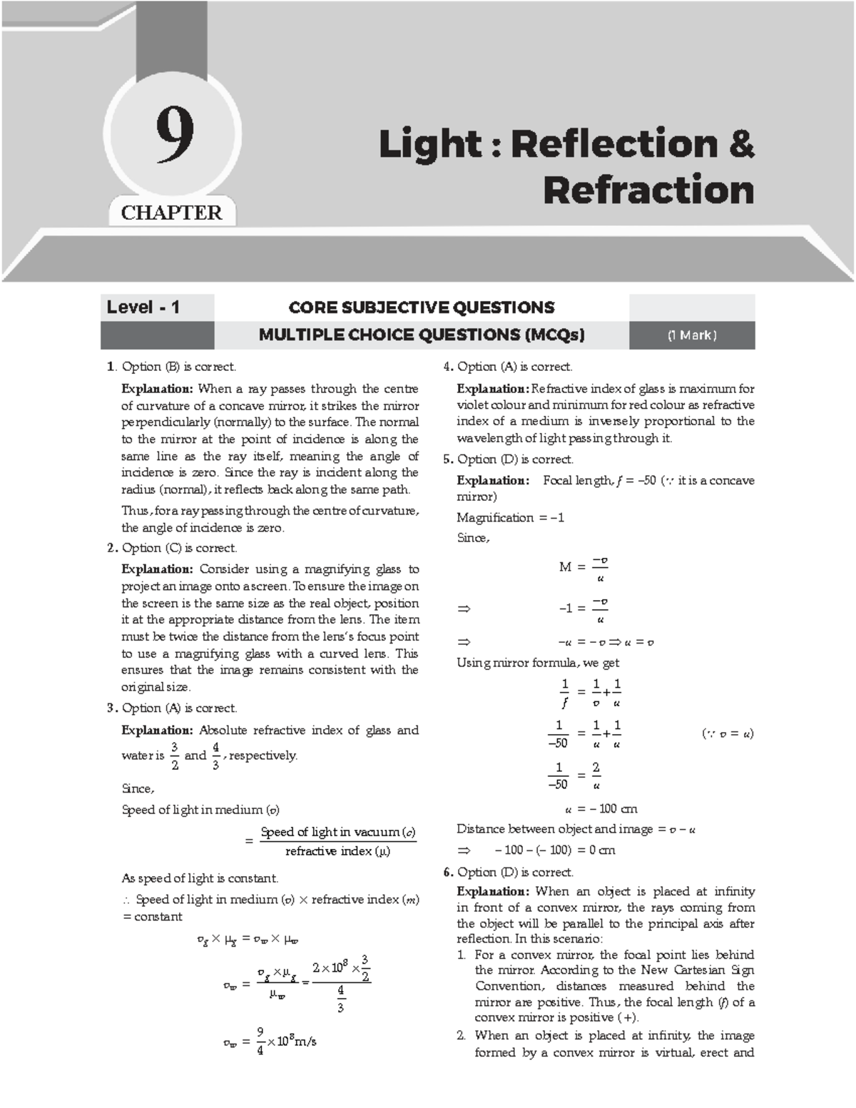 Ch-9 Light: Reflection & Refraction - Core Subjective & MCQs - Studocu