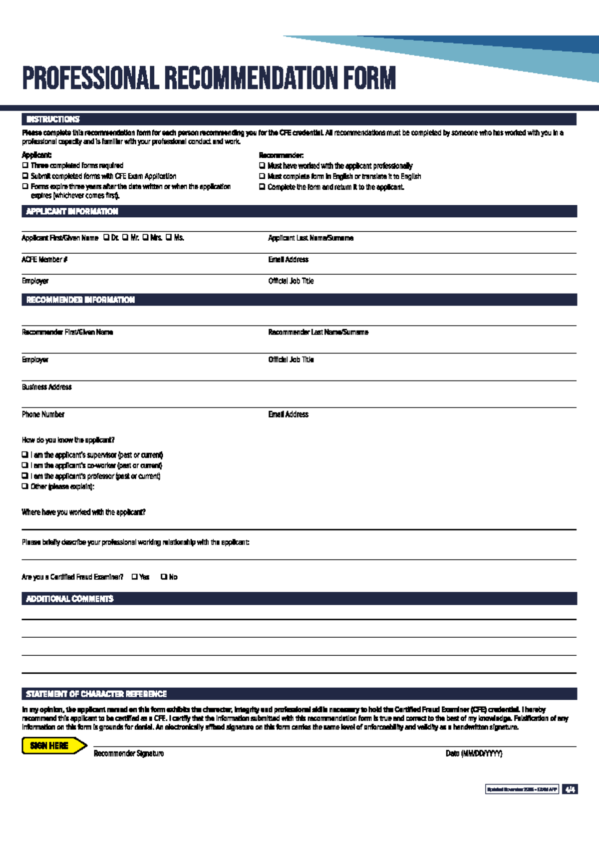 CFE Recommendation Form Instructions - Exam Application - Studocu