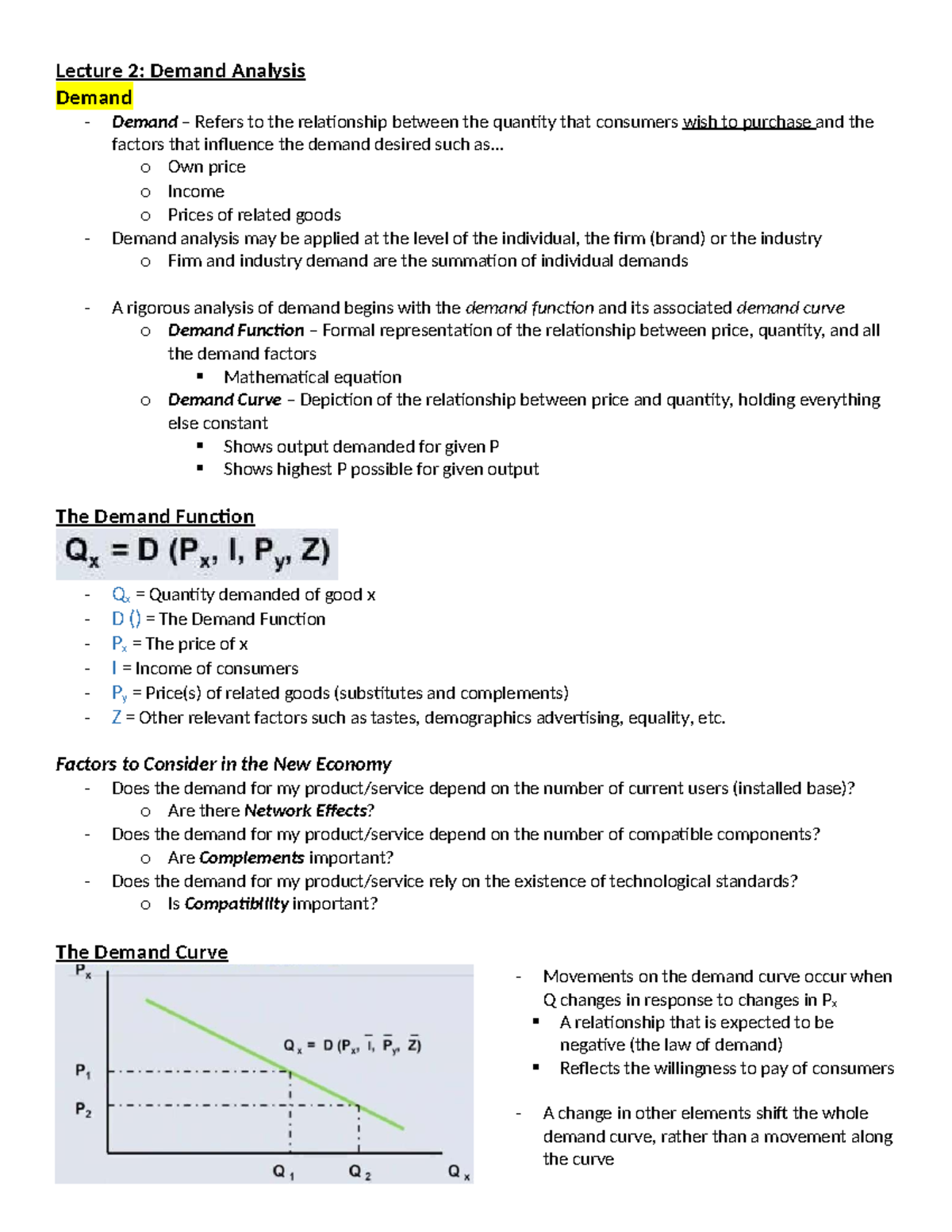 Lecture 2: Demand Analysis and Its Key Factors - Studocu