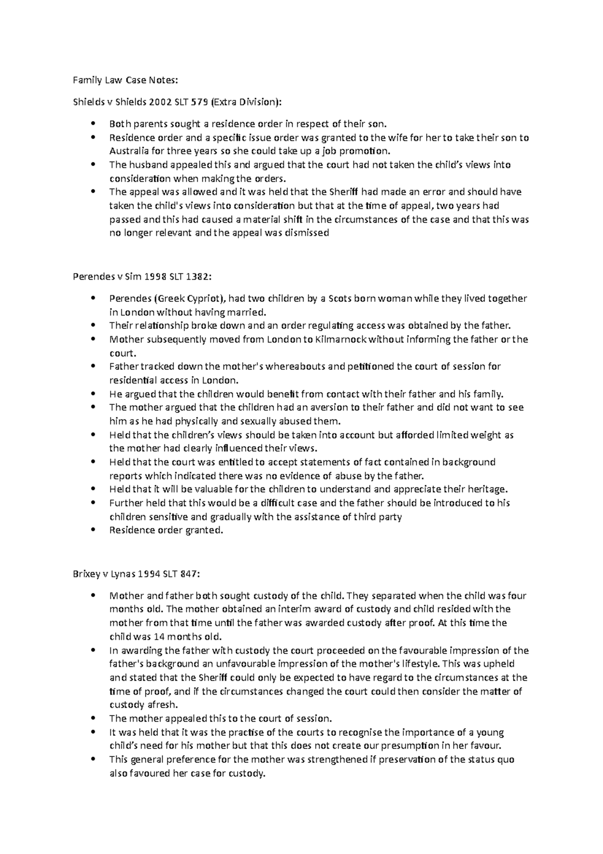 Family Law Tutorial Case Study Notes: Key Cases and Rulings - Studocu