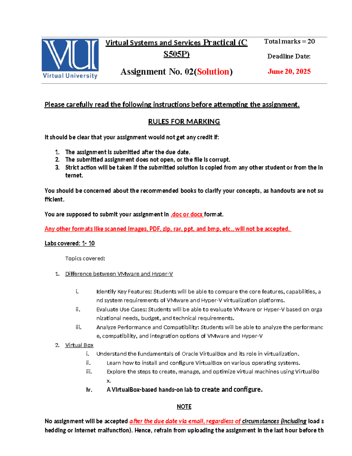 CS505P Assignment 2: Virtual Systems & Services Practical Solution ...
