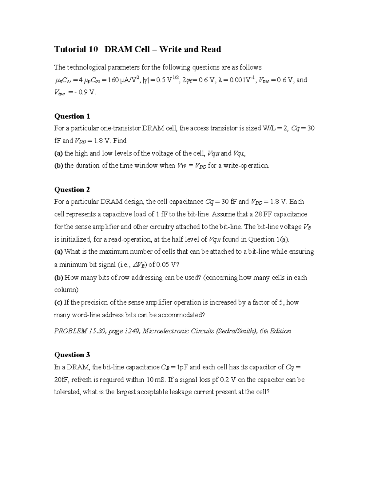 Tutorial 10: DRAM Cell Write & Read Analysis - Studocu