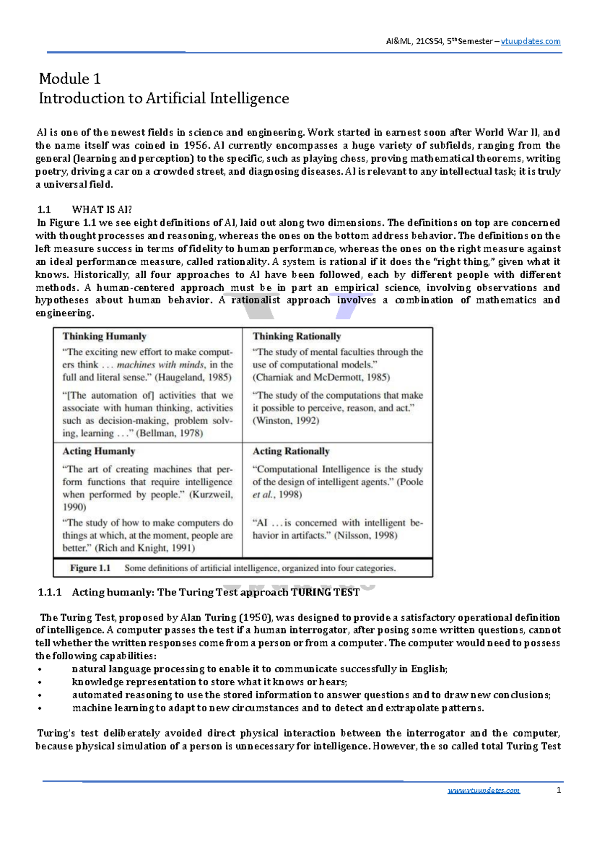 21CS54, 5th Semester AI Module 1: Introduction to Artificial ...
